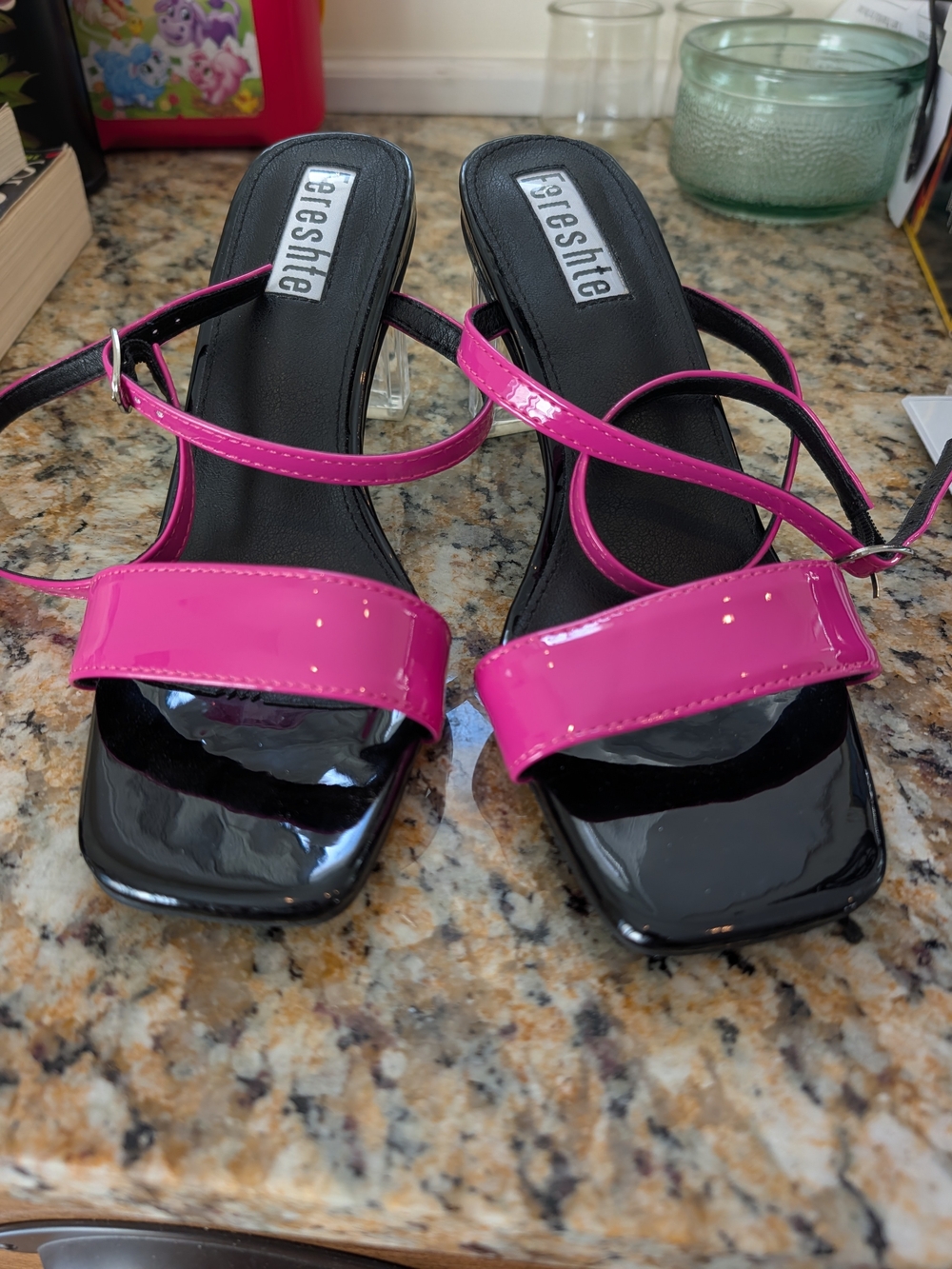 Greshte Pink Patent Strap Mule Sandals - Women's